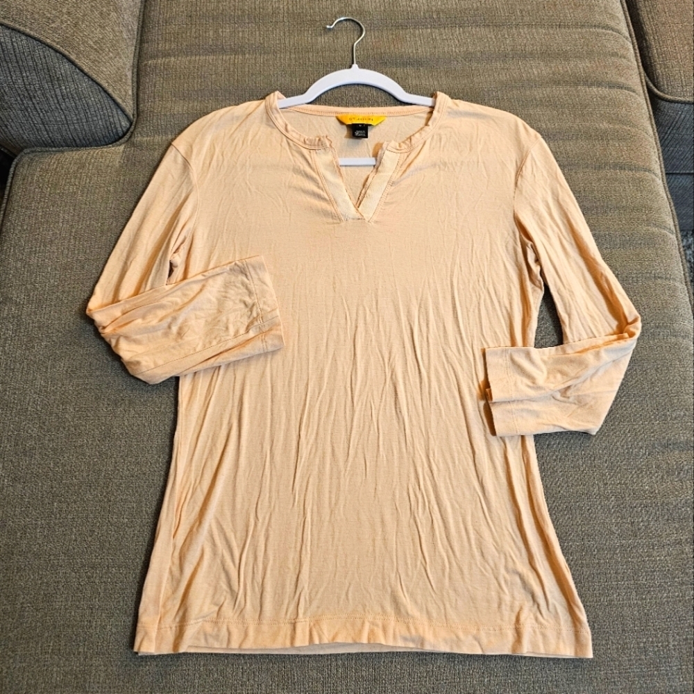 St. John Light Peach Long Sleeve Casual Basic Coastal V-neck Top Size Medium